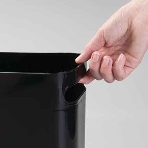 mDesign Plastic Small Trash Can, 1.5 Gallon/5.7-Liter Wastebasket, Narrow Garbage Bin with Handles for Bathroom, Laundry, Home Office - Holds Waste, Recycling, 10" High, Aura Collection, 2 Pack, Black