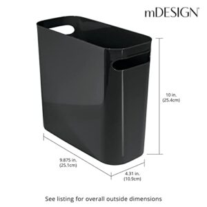 mDesign Plastic Small Trash Can, 1.5 Gallon/5.7-Liter Wastebasket, Narrow Garbage Bin with Handles for Bathroom, Laundry, Home Office - Holds Waste, Recycling, 10" High, Aura Collection, 2 Pack, Black