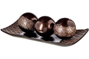 creative scents dublin home decor tray and orbs set - coffee table decor centerpiece table decorations for living room decor - decorative accents bowl with spheres balls for dining table decor brown