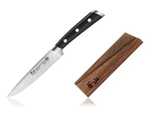 cangshan ts series 1020588 swedish 14c28n steel forged 5-inch serrated utility knife and wood sheath set