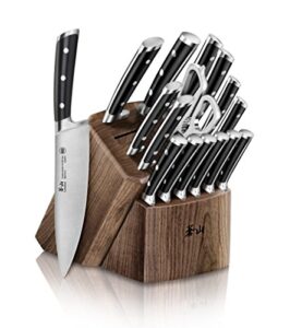 cangshan ts series 1020885 swedish 14c28n steel forged 17-piece knife block set, walnut