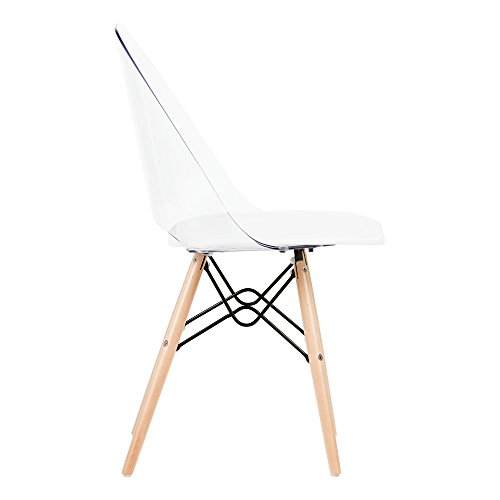 South Shore Annexe Mid-Century Modern Eiffel Office Chair, Wooden Legs, Clear and White 19.5D x 16.25W x 32.5H in