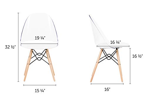 South Shore Annexe Mid-Century Modern Eiffel Office Chair, Wooden Legs, Clear and White 19.5D x 16.25W x 32.5H in