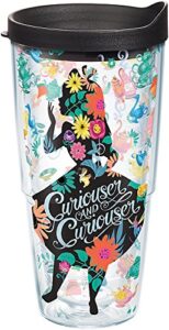 tervis disney - alice in wonderland - curiouser made in usa double walled insulated tumbler cup keeps drinks cold & hot, 24oz, classic