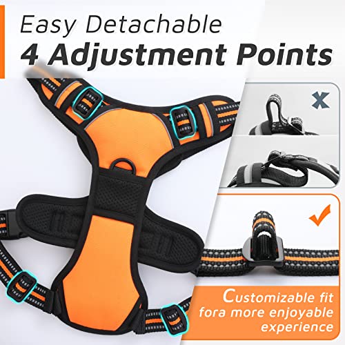 Eagloo Dog Harness for Large Dogs No Pull, Front Clip Dog Walking Harness with Reflective Adjustable Soft Padded Vest and Easy Control Handle, No-Choke Pet Harness with 2 Metal Rings, Orange, L