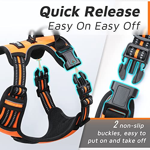 Eagloo Dog Harness for Large Dogs No Pull, Front Clip Dog Walking Harness with Reflective Adjustable Soft Padded Vest and Easy Control Handle, No-Choke Pet Harness with 2 Metal Rings, Orange, L