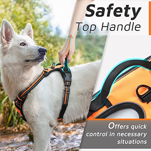 Eagloo Dog Harness for Large Dogs No Pull, Front Clip Dog Walking Harness with Reflective Adjustable Soft Padded Vest and Easy Control Handle, No-Choke Pet Harness with 2 Metal Rings, Orange, L