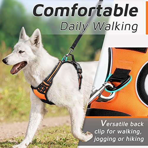 Eagloo Dog Harness for Large Dogs No Pull, Front Clip Dog Walking Harness with Reflective Adjustable Soft Padded Vest and Easy Control Handle, No-Choke Pet Harness with 2 Metal Rings, Orange, L