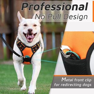 Eagloo Dog Harness for Large Dogs No Pull, Front Clip Dog Walking Harness with Reflective Adjustable Soft Padded Vest and Easy Control Handle, No-Choke Pet Harness with 2 Metal Rings, Orange, L