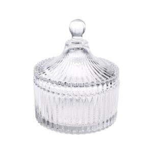 beautyflier 5” crystal castle candy dish stripe snack bowl jar fruit container jewelry storage case with ball handle banquet household desktop display centerpiece