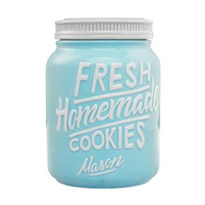 blue ceramic mason jar cookie jar - keep your cookies & baked goods fresh with an airtight lid - handy container - vintage farmhouse decor & collector gift - rustic kitchen accessory by goodscious