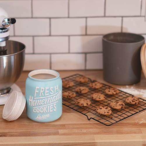 Blue Ceramic Mason Jar Cookie Jar - Keep Your Cookies & Baked Goods Fresh with an Airtight Lid - Handy Container - Vintage Farmhouse Decor & Collector Gift - Rustic Kitchen Accessory by Goodscious