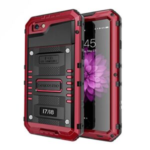 seacosmo case for iphone se 2020, iphone 7/8 waterproof, full body protective shell with built-in screen protector, military grade rugged heavy duty cover, red