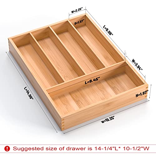 Bamboo Cutlery Tray Kitchen Utensil Silverware Flatware Drawer Organizer Dividers with 5 Compartment