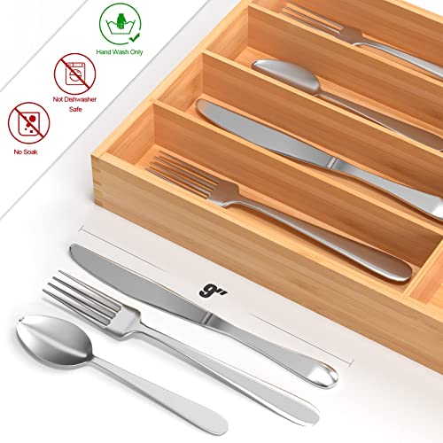 Bamboo Cutlery Tray Kitchen Utensil Silverware Flatware Drawer Organizer Dividers with 5 Compartment