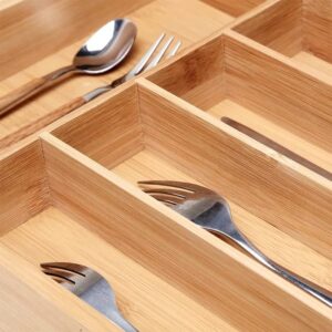 Bamboo Cutlery Tray Kitchen Utensil Silverware Flatware Drawer Organizer Dividers with 5 Compartment