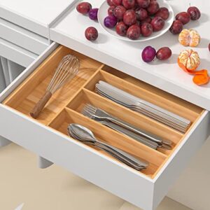 Bamboo Cutlery Tray Kitchen Utensil Silverware Flatware Drawer Organizer Dividers with 5 Compartment