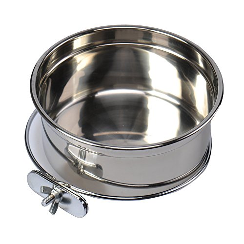 Hypeety Stainless Steel Food Water Bowl for Pet Bird Crates Cages Coop Dog Cat Parrot Bird Rabbit Pet (Large,14 * 6cm)