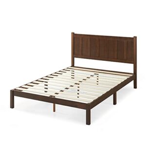 zinus adrian wood rustic style platform bed with headboard / no box spring needed / wood slat support, full,olb-swpbhr-12f,brown