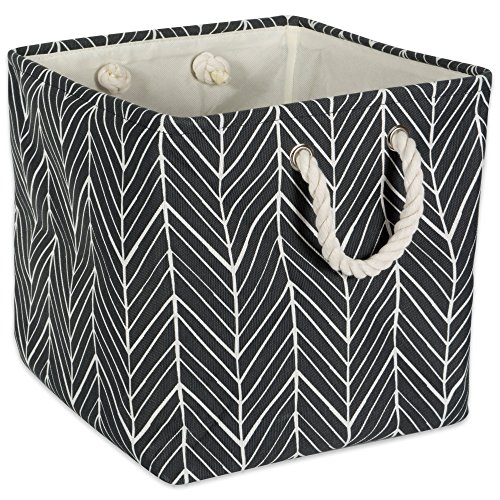 DII Polyester Container with Handles, Herringbone Storage Bin, Large Square, Black