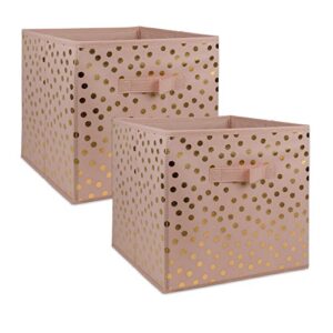 DII Non Woven Storage Collection Polka Dot Collapsible Bin Large Set, 13x13x13" Cube, Pink & Gold, 2 Piece