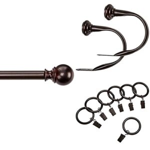 amazon basics 1" curtain rod with round finials, 72" to 144", curtain clip ring (set of 7), and curtain holdbacks (set of 2), espresso (dark bronze)