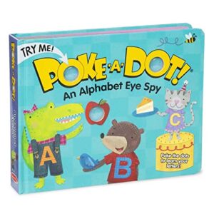 melissa & doug children's book - poke-a-dot: an alphabet eye spy (board book with buttons to pop) - alphabet pop it book, push pop book for toddlers and kids ages 3+