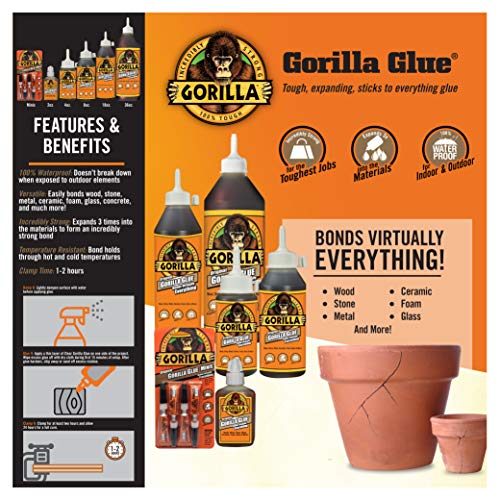 Gorilla Original Gorilla Glue, Waterproof Polyurethane Glue, 8 Ounce Bottle, Brown, (Pack of 1)