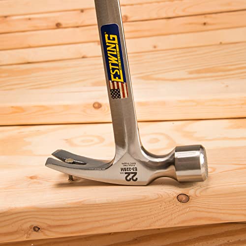 ESTWING Framing Hammer - 22 oz Long Handle Straight Rip Claw with Milled Face & Shock Reduction Grip - E3-22SM