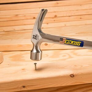 ESTWING Framing Hammer - 22 oz Long Handle Straight Rip Claw with Milled Face & Shock Reduction Grip - E3-22SM