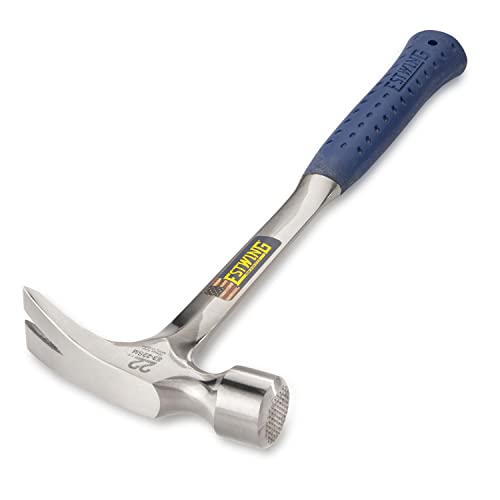 ESTWING Framing Hammer - 22 oz Long Handle Straight Rip Claw with Milled Face & Shock Reduction Grip - E3-22SM