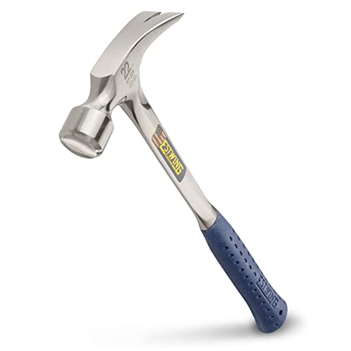 Estwing E3‐22S 22 oz Straight Claw Hammer with Smooth Face & Shock Reduction Grip, Silver