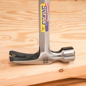 Estwing E3‐22S 22 oz Straight Claw Hammer with Smooth Face & Shock Reduction Grip, Silver