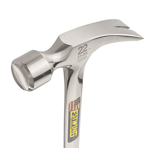 Estwing E3‐22S 22 oz Straight Claw Hammer with Smooth Face & Shock Reduction Grip, Silver