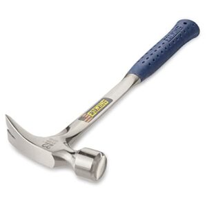 Estwing E3‐22S 22 oz Straight Claw Hammer with Smooth Face & Shock Reduction Grip, Silver