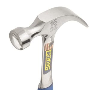 ESTWING Hammer - 16 oz Curved Claw with Smooth Face & Shock Reduction Grip - E3-16C,Silver