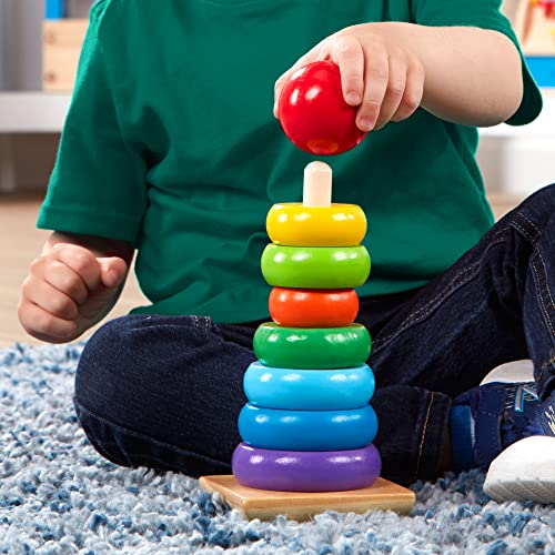 Melissa & Doug Rainbow Stacker Wooden Ring Educational Toy - Wooden Rainbow Stacking Rings Baby Toy, Stacker Toys For Infants And Toddlers