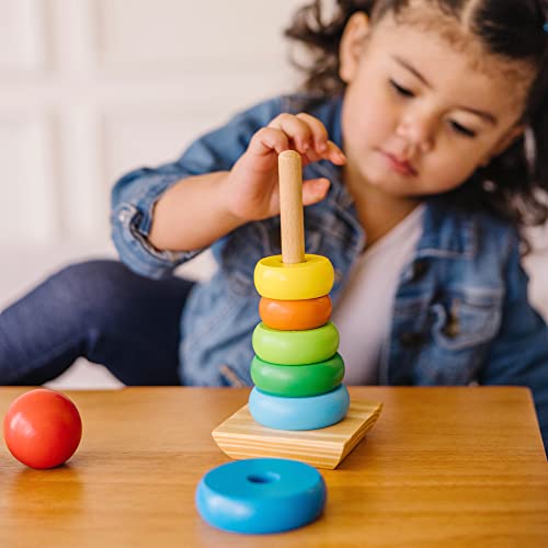 Melissa & Doug Rainbow Stacker Wooden Ring Educational Toy - Wooden Rainbow Stacking Rings Baby Toy, Stacker Toys For Infants And Toddlers