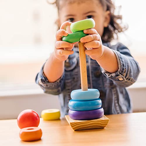 Melissa & Doug Rainbow Stacker Wooden Ring Educational Toy - Wooden Rainbow Stacking Rings Baby Toy, Stacker Toys For Infants And Toddlers