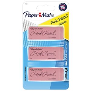 paper mate pink pearl erasers, large, 3 count