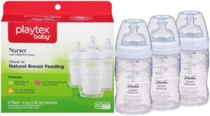 playtex baby nurser bottle with disposable drop-ins liners, for breastfed babies, 4 ounce bottles, 3 count