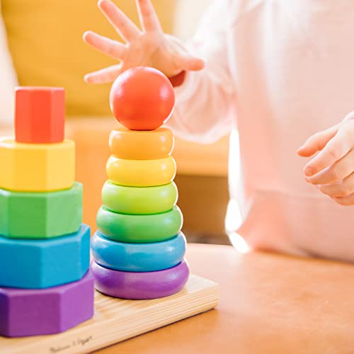 Melissa & Doug Geometric Stacker - Wooden Educational Toy - Shape Sorter And Stacking Toy, Stacking Tower Toy For Babies, Toddlers And Kids Ages 2+