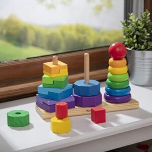 Melissa & Doug Geometric Stacker - Wooden Educational Toy - Shape Sorter And Stacking Toy, Stacking Tower Toy For Babies, Toddlers And Kids Ages 2+