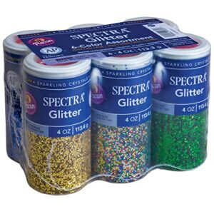 spectra arts & crafts glitter assortment, 6 assorted colors, 4 oz., 6 jars