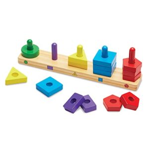 melissa & doug stack and sort board - wooden educational toy for age 2+ years with 15 solid wood pieces