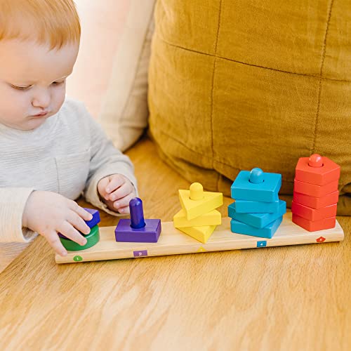 Melissa & Doug Stack and Sort Board - Wooden Educational Toy for age 2+ years With 15 Solid Wood Pieces