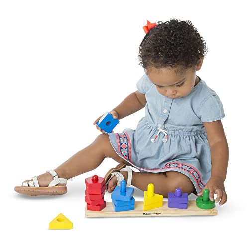 Melissa & Doug Stack and Sort Board - Wooden Educational Toy for age 2+ years With 15 Solid Wood Pieces