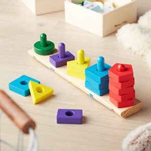 Melissa & Doug Stack and Sort Board - Wooden Educational Toy for age 2+ years With 15 Solid Wood Pieces