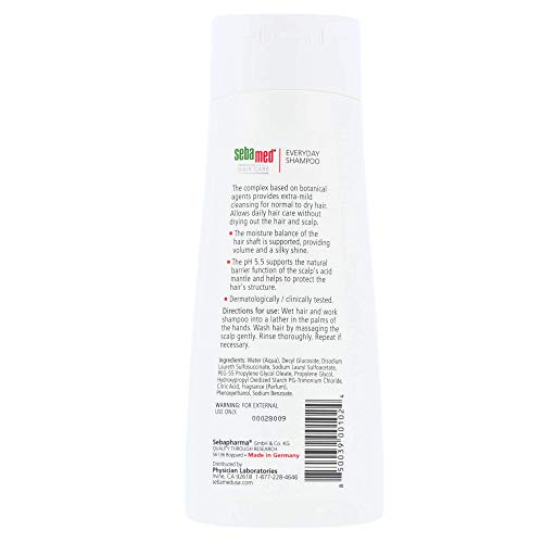 Sebamed Everyday Shampoo For All Hair Types and Sensitive Scalp pH 5.5 for Healthier Looking Hair 6.8 Fluid Ounces (200 Milliliters)