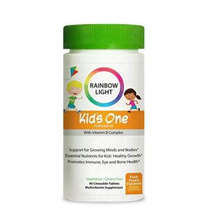 rainbow light multivitamin for kids, vitamin c, zinc, & b complex, support for growing minds & bodies, gluten free, vegetarian, fruit punch, 90 tablets